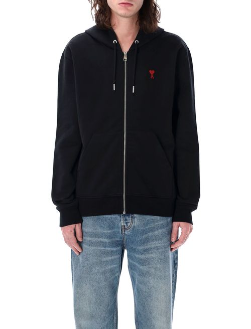 Men's Zip-Up Loopback Organic Cotton Hoodie with Logo Embroidery