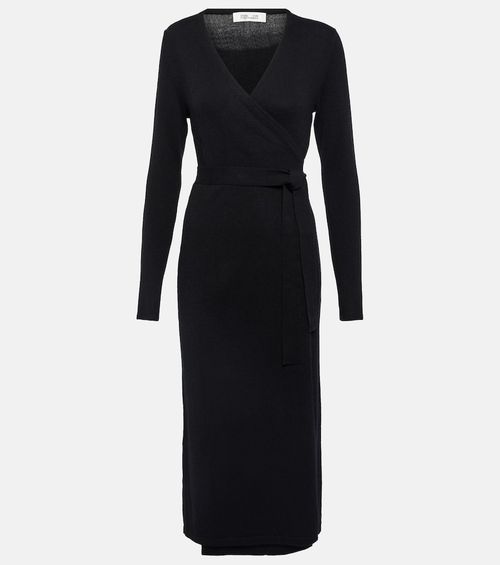 Astrid wool and cashmere wrap midi dress
