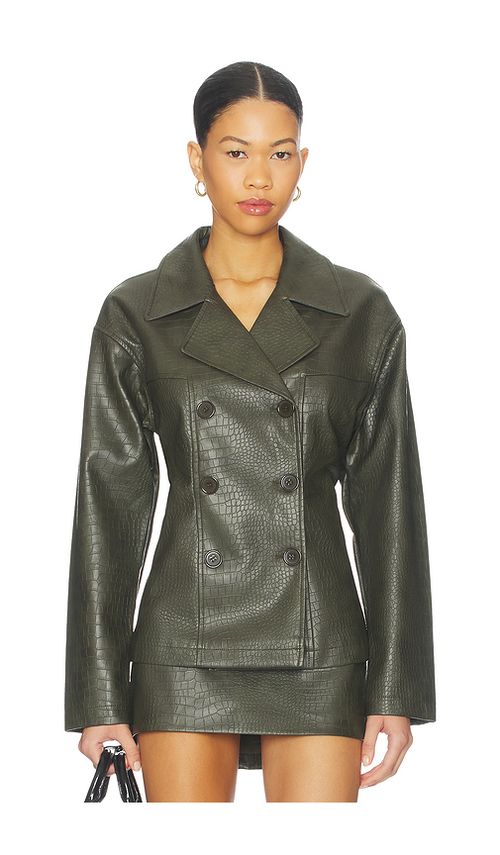 Superdown Caroline Faux Leather Jacket in Olive Green. M also in L, S, XL