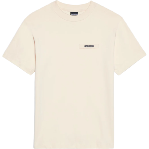 Jacquemus Mens Gros grain Logo-Patch T-shirt - Beige Cotton
