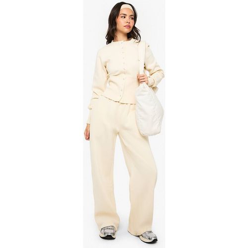 Boohoo Women's Deep Hem Popper Bomber Sweatshirt Tracksuit in Stone | : Mediu