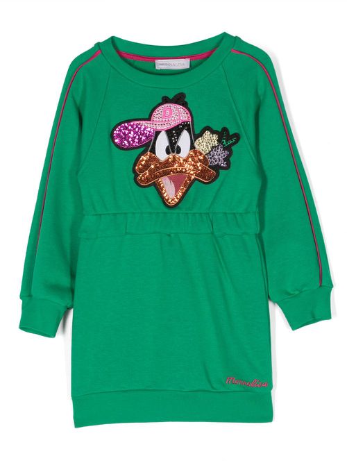 Embroidered-logo graphic-print dress - Green