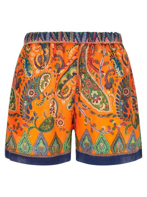 Paisley-Print Ramie Bermuda Shorts — Orange