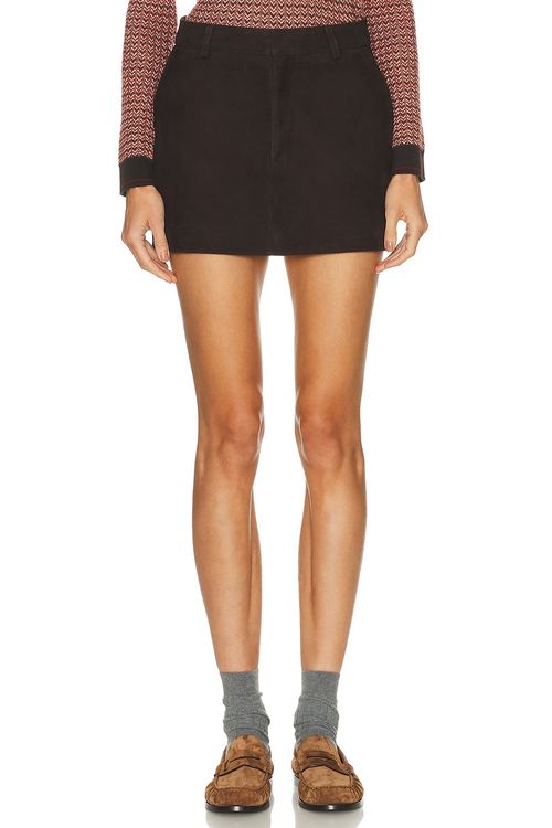 SEROYA Torrance Suede Skirt in Tobacco - Brown. XS also in L, M