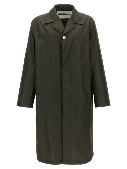 Single-Breasted Nylon Twill Trench Coat — Olive
