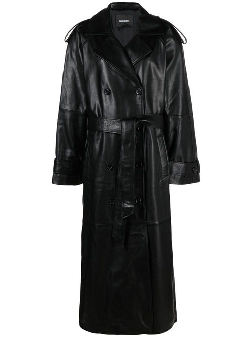 Double-breasted leather coat - Black