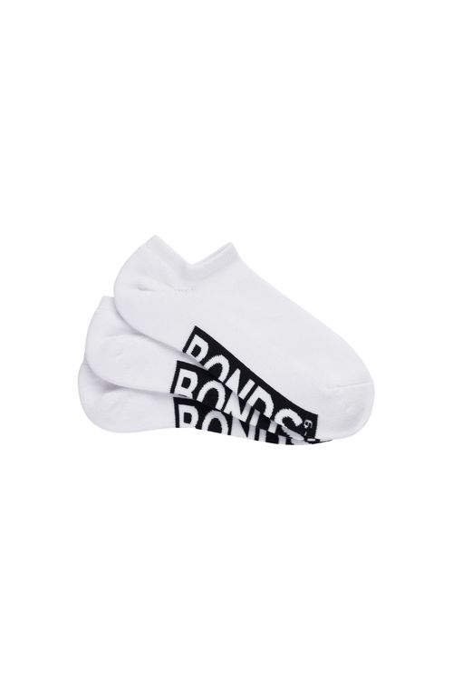 Mens Logo Cushioned No Show 3 Pack Socks in White