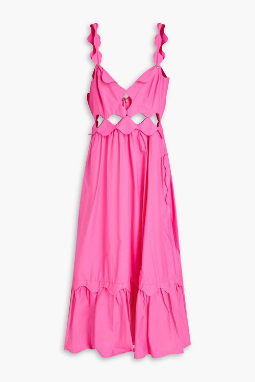 Cutout cotton-poplin midi dress - Pink - XL