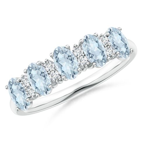 Angara 1.0 Carat Five Stone Aquamarine and Diamond Wedding Ring in Platinum