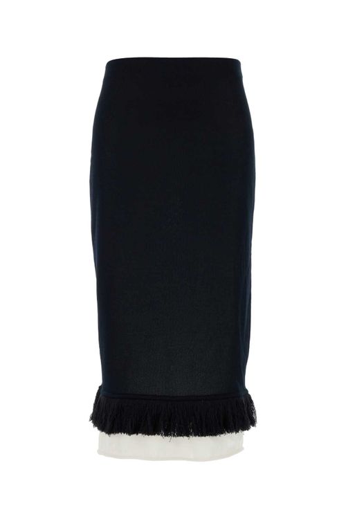 Silk Midi with Fringe Hem Skirt — Black