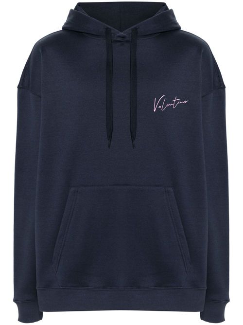 Logo-embroidered hoodie - Blue