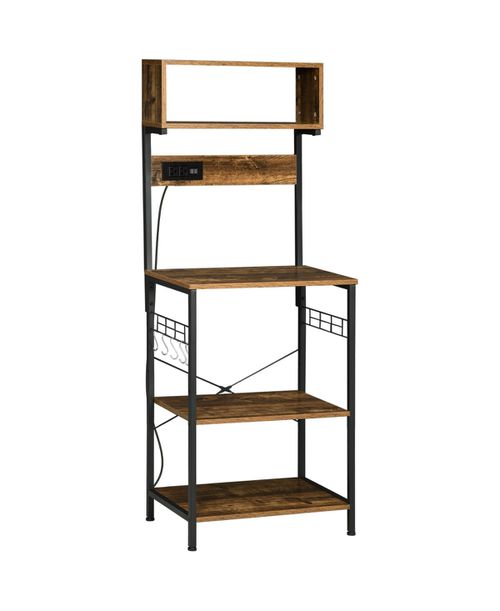 Baker's Rack with Power Outlet, Usb Charger, Microwave Sd, - Rustic brown