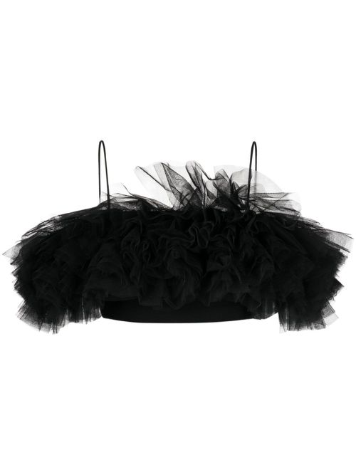 Ruffle sleeveless crop top - Black