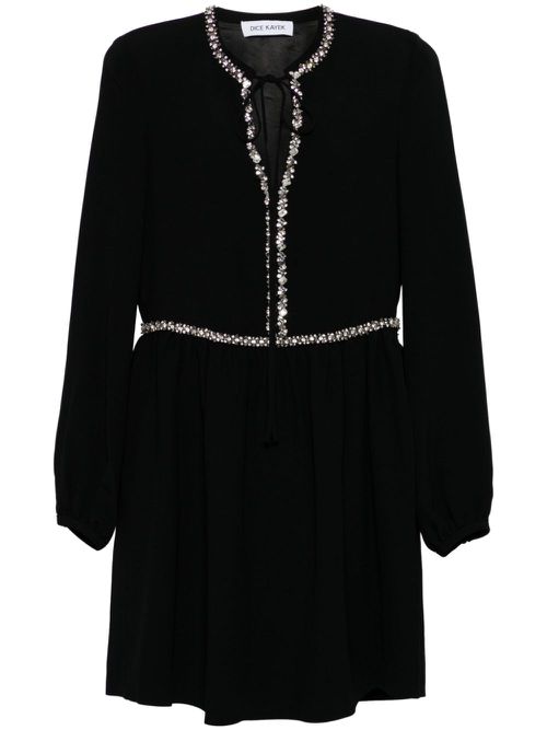 Crystal-embellished long-sleeve minidress - Black