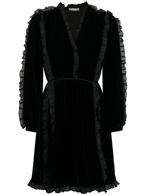 Ruffle-trim mini dress - Black