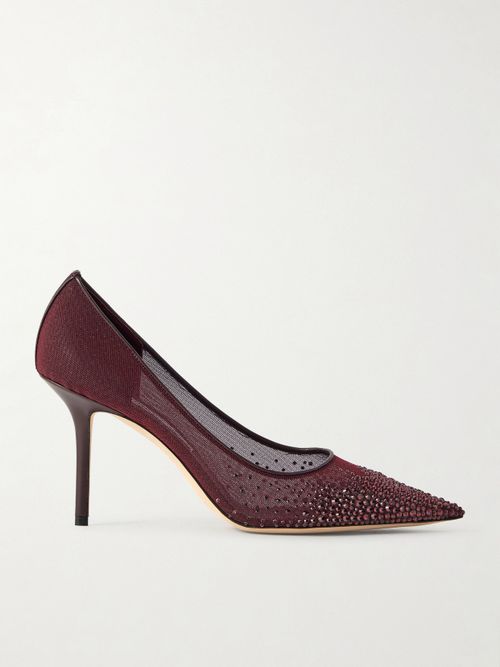 Love 85 Crystal-embellished Leather-trimmed Mesh Pumps - Burgundy