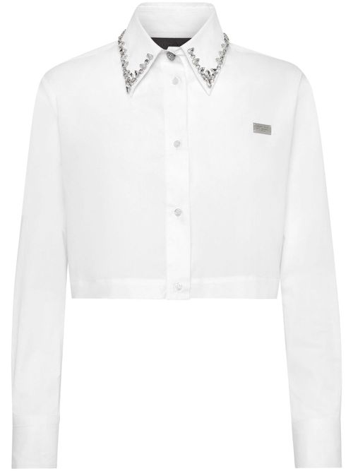 Crystal-embellished cropped shirt - White