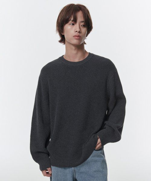 Cotton ribbed crew neck knit