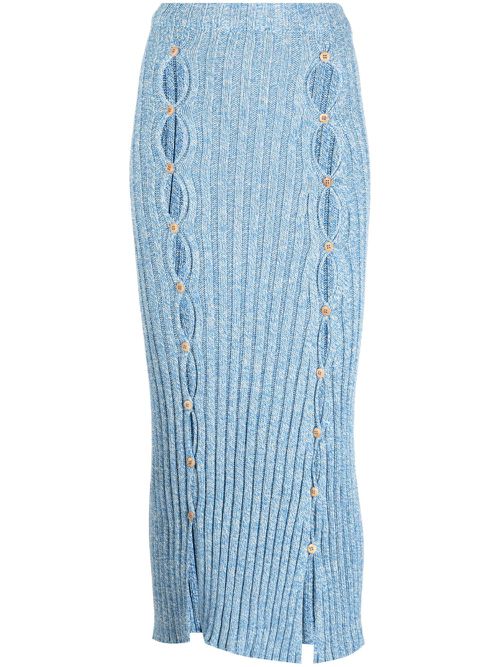 Cut-out organic cotton midi skirt - Blue