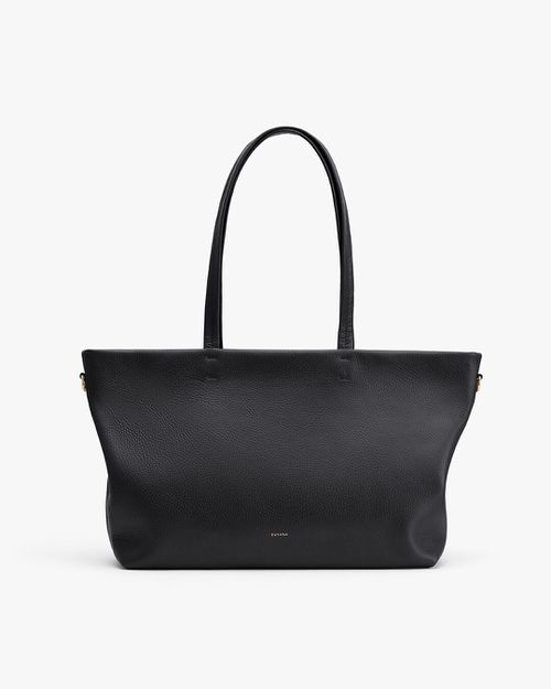 Small Easy Zipper Tote Bag in Italian Pebbled Leather, Black | Women's Bags & Purses