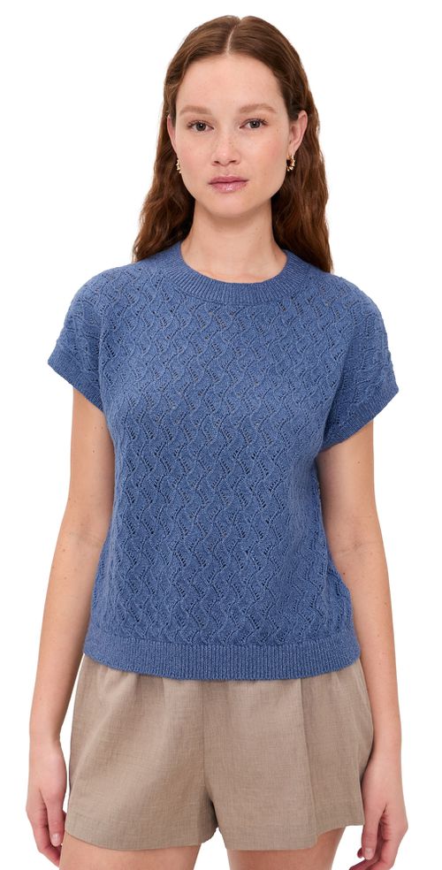 Manae Pointelle Knit Top Bijou Blue