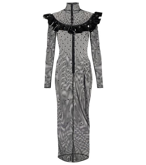 Embellished mesh midi dress