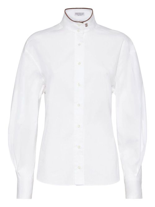 High-collar button-up shirt - White