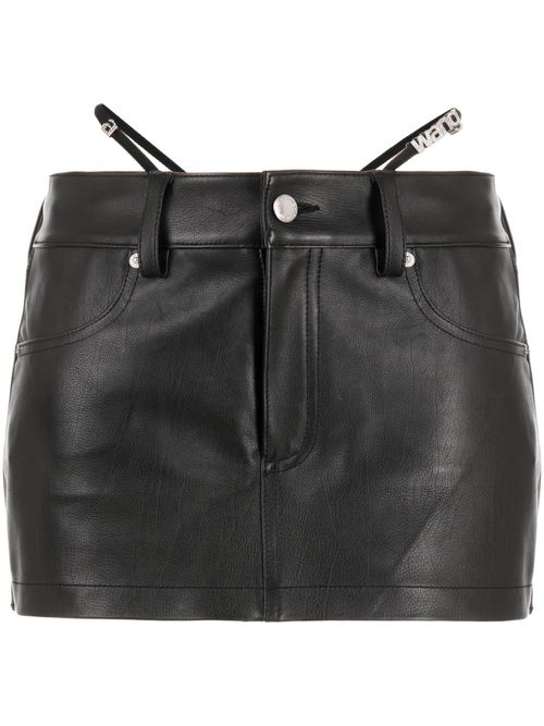 Strap-detail calfskin mini skirt - Black
