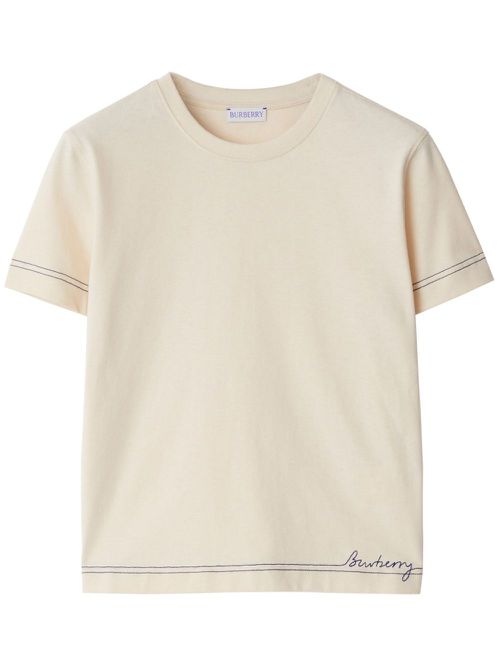 Logo-embroidered cotton T-shirt - Neutrals