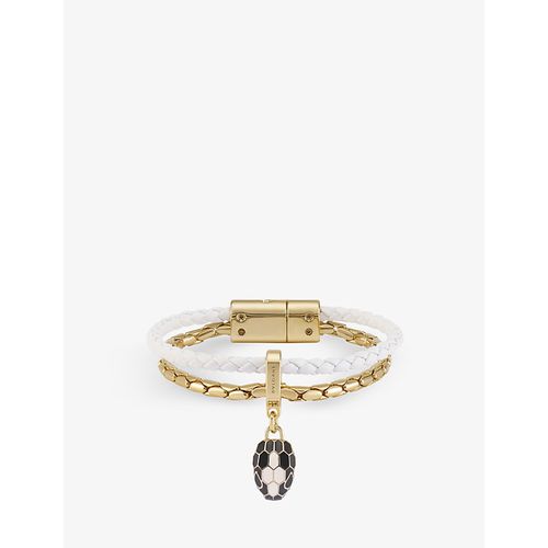 Womens White Serpenti Forever Leather and Yellow Gold-plated Brass Bracelet 1 Size