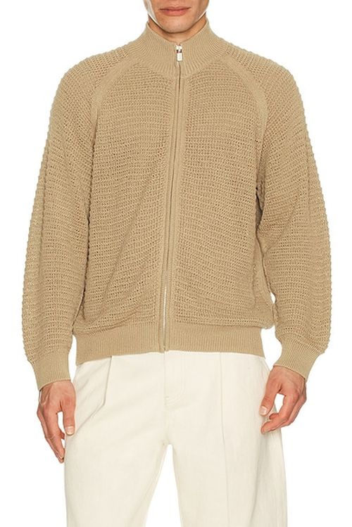 Le17Septembre Open Knit Zip Up Cardigan in Beige - Brown. 48 also