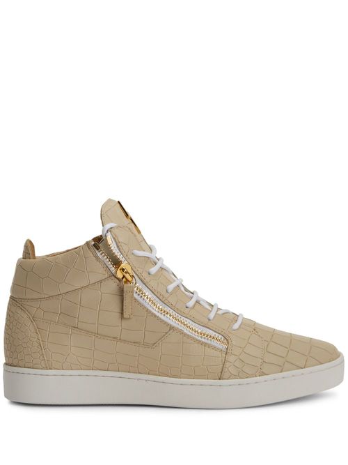 Frankie crocodile-embossed hi-top sneakers - Neutrals