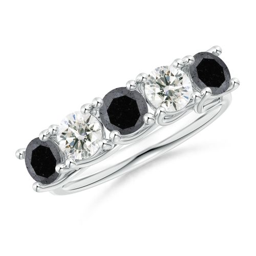 Angara 1.5 Carats Half Eternity Five Stone Enhanced Black and White Diamond Wedding Ring in 14K White Gold