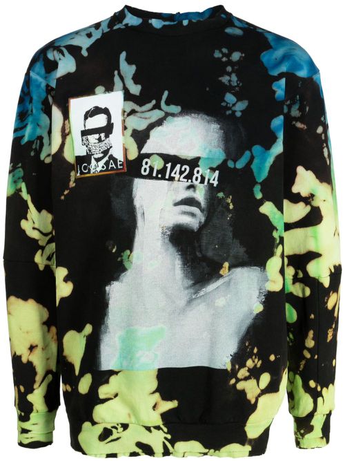 Bleached-effect graphic-print cotton sweatshirt - Black
