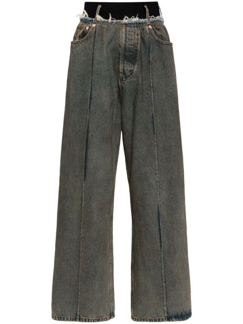 Frayed-detailing cotton jeans - Blue