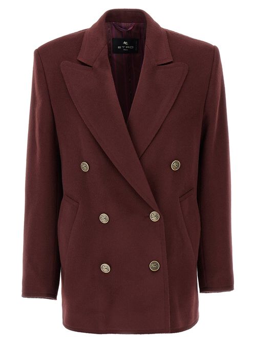 Wool and Cashmere Double-Breasted Blazer — Burgundy