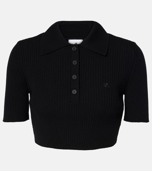 Courrèges Ribbed-knit cropped polo shirt