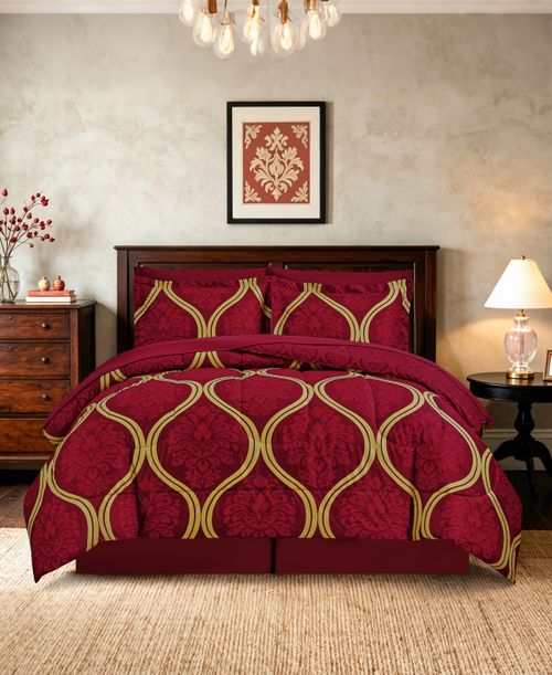Ogee Fade-resistant 8-Piece Comforter Sets - Red/gold