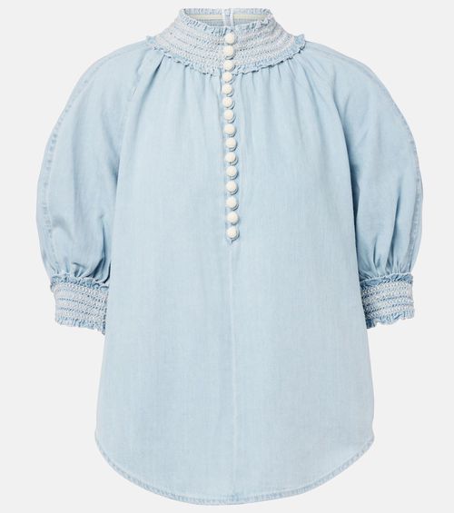 Ascension balloon-sleeve denim blouse