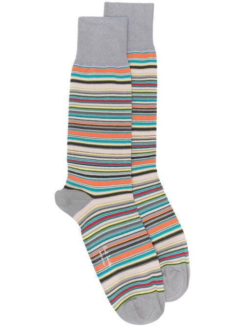 Horizontal Stripe Pattern Ribbed Edge Socks