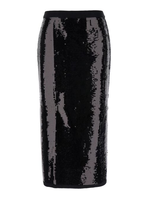 All-Over Sequin Midi Skirt — Black