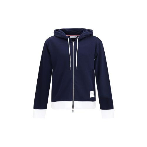 Contrast-Cuff Cotton Hoodie — Navy