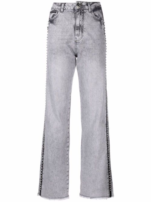 Crystal-embellished wide jeans - Grey
