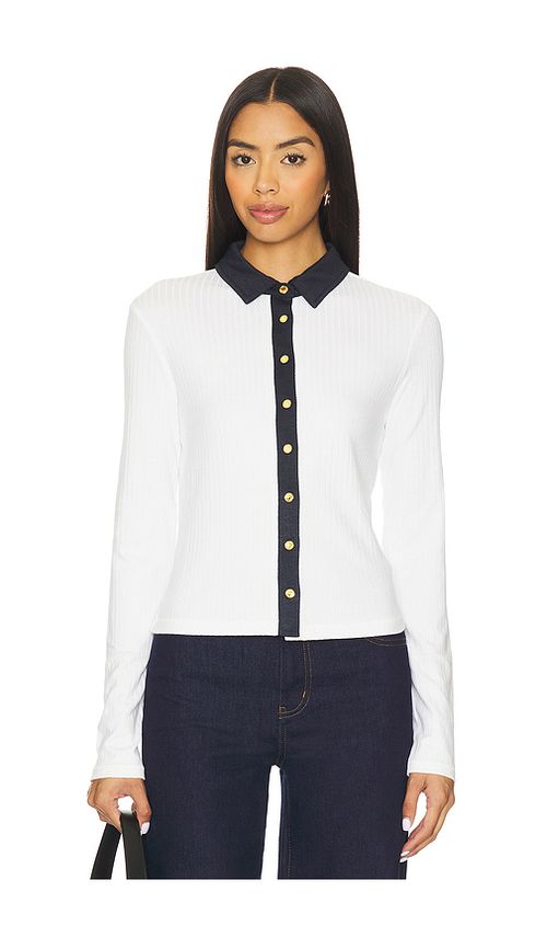 Rag & Bone The Knit Contrast Long Sleeve Polo in White. XL also in L, M, S