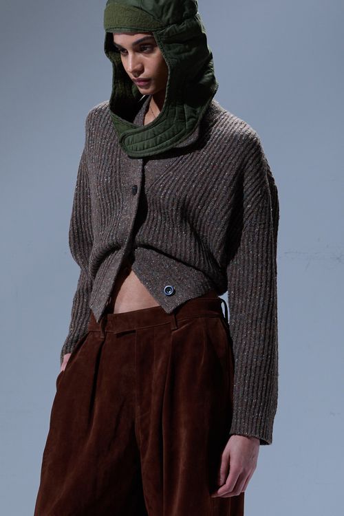R13 Split Hem Ribbed Cardigan - Brown Tweed
