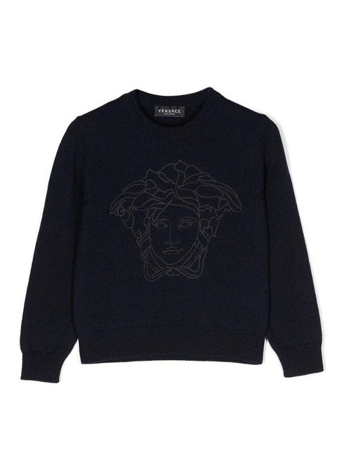 Navy blue virgin wool boy versace jumper
