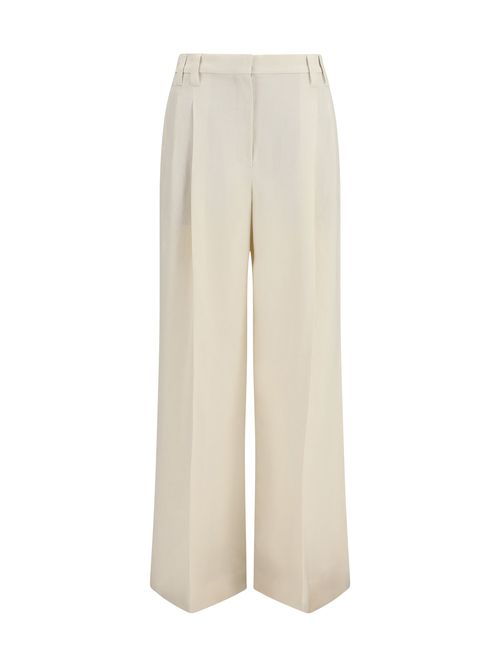 Wide-Leg Fluid Twill Trousers — Beige