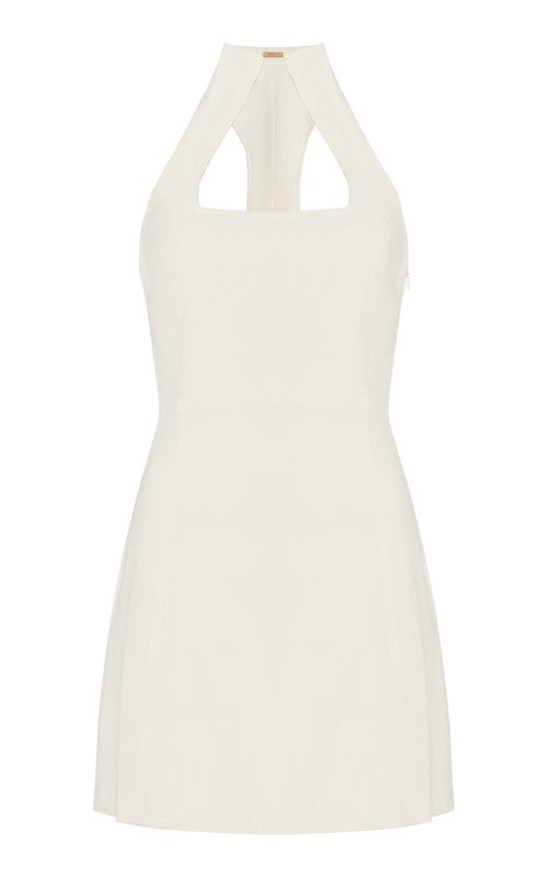 Akaia High Collar Linen-Blend Mini Dress