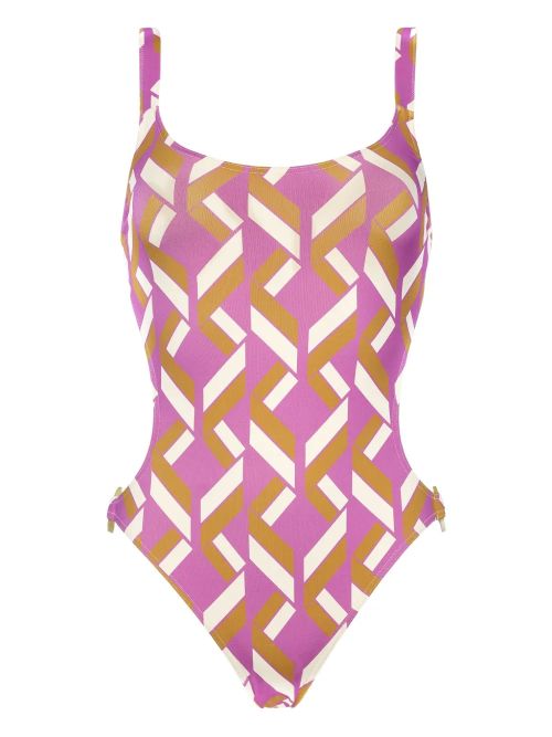Geometric Cutout Trikini Swimsuit — Purple