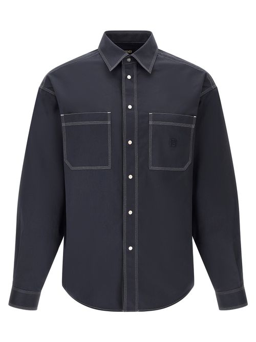 Cotton Overshirt with Contrast Stitching Shirt — Navy